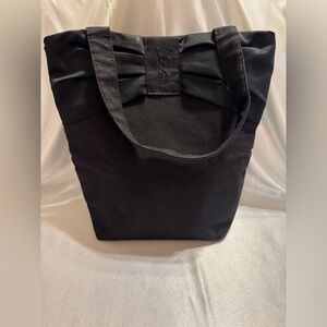 YSL Parfums Yves Saint Laurent Black Canvas Tote with Bow Detail